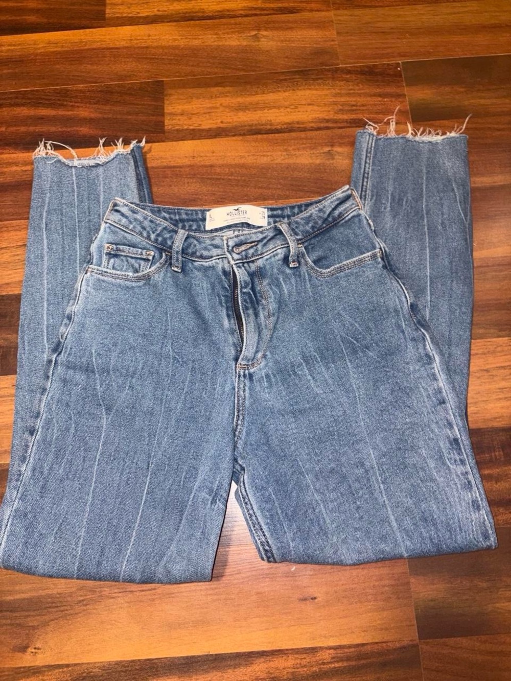 Hollister Light Blue Straight Leg Jeans with Frayed Hem